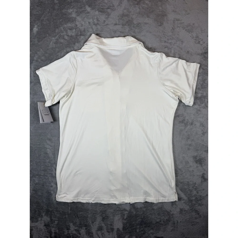 NWT  Hunter Sleepwear Pajama Top Womens Large White Notch Collar Button Front